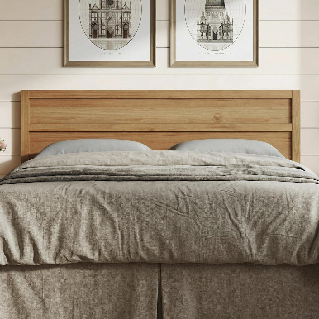 Serene Solid Wood Panel Headboard with Clean-Line Design, King, Stained Pine, Easy Assembly, Quality Materials