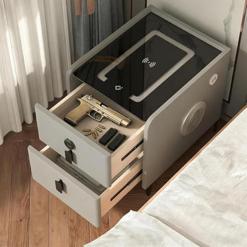Grey Night Stand with Wireless Charging Station, Nightstand with 2 Drawers, Smart Bedside Table with 3 Lighting and