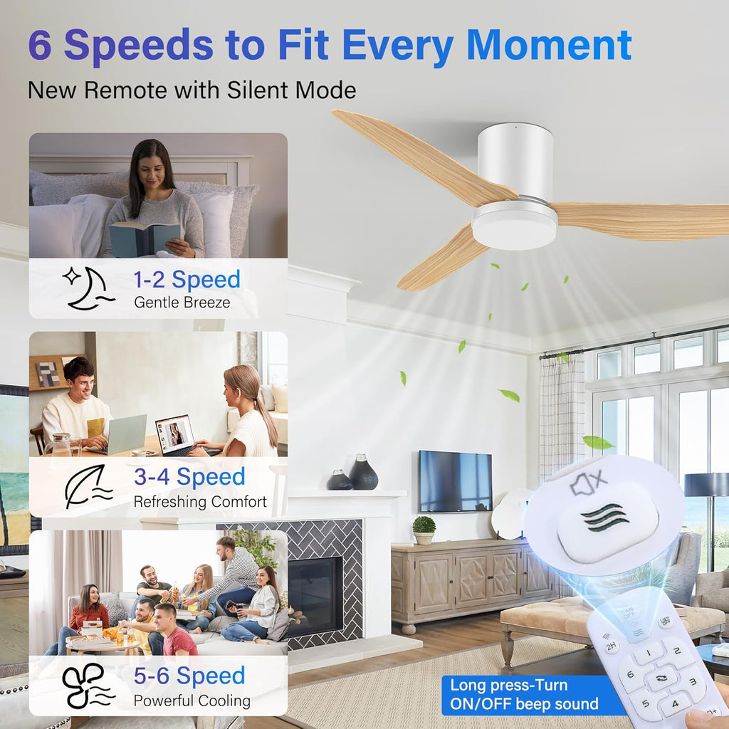 42 Inch Smart Ceiling Fans with Lights Remote,Low Profile Ceiling Fan Control with WIFI Voice Alexa App