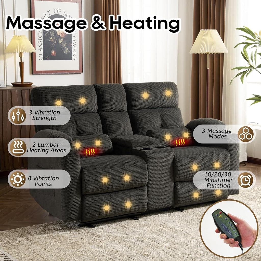 Power Reclining Loveseat, Massage Loveseat Recliner Sofa Home Theater Seating with Heat