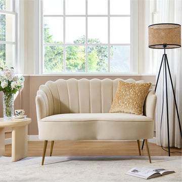 Modern Loveseat Sofa with Flower Shaped Backrest, Tan