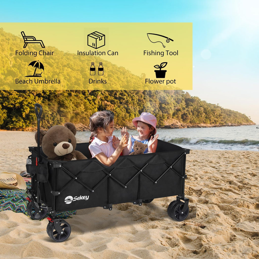 48''L Collapsible Foldable Extended Wagon with 660lbs Weight Capacity, Heavy Duty 300L Folding Utility Garden Cart