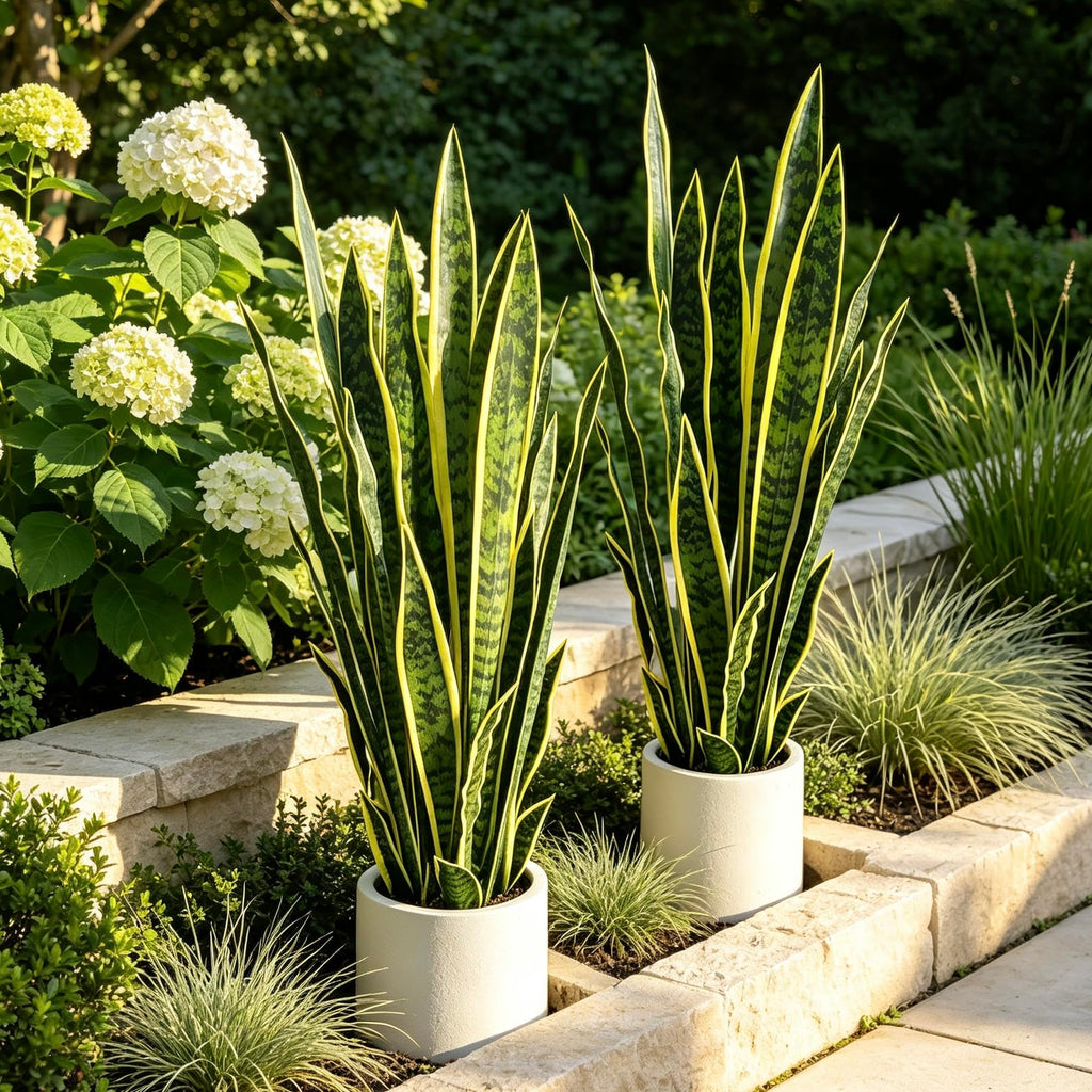 3FT Golden Edge Artificial Snake Plant, 2 Pack Fake Potted Sansevieria Indoor Deco
