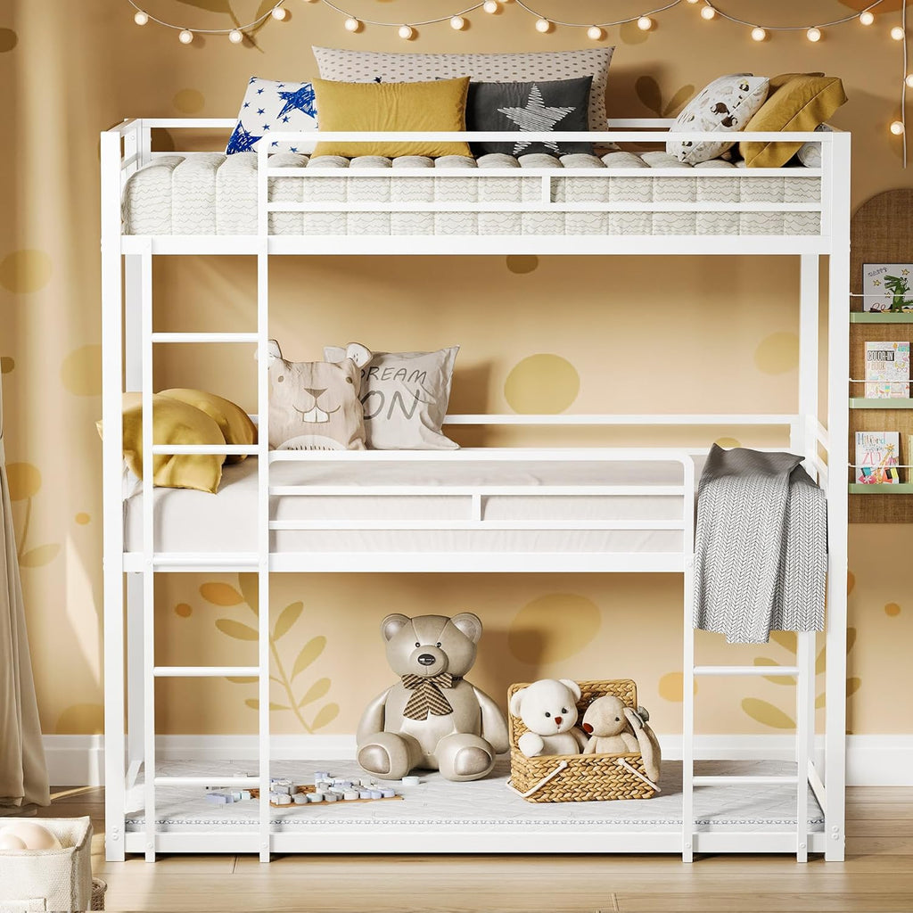 Bunk Bed, Triple Bunk beds with 2 Ladders, Bunk Beds Twin Over Twin Over Twin