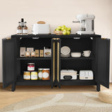 Rattan Sideboard Buffet Credenza Cabinet - Large Farmhouse Kitchen Coffee Bar Cabinet with 4 Rattan Door Storage for Entryway Living Room, 55" x 15" x 31.5" (Black)