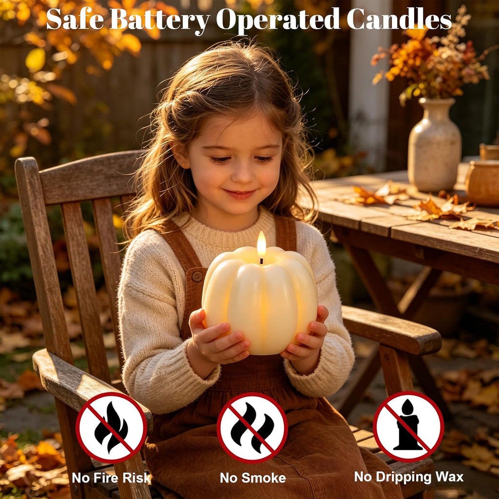 Fall Decorations Real Wax Pumpkin Candles with Remote Timer - Set of 6