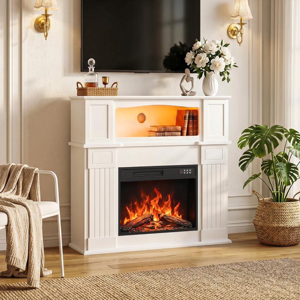 43" LED Lights Electric Fireplace with Mantel & 23Inch Insert Heater