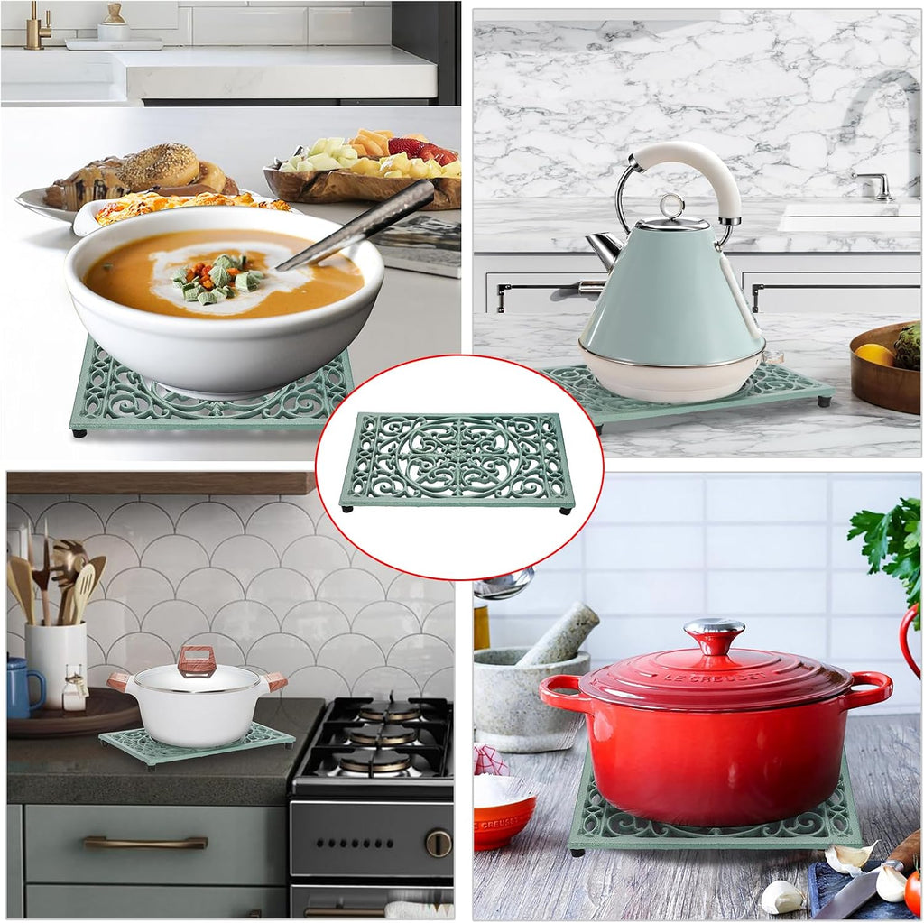 Cast Iron Trivet,9.6 x 6.3 Inch Metal Trivets with Rubber Feets,Heat Resistant Iron Trivets for Hot Dish Pot Pan
