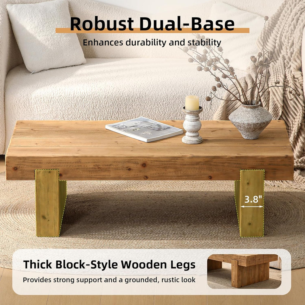 47.6" Coffee Table, Mid-Century Modern Solid Wood Coffee Table with Sturdy Base