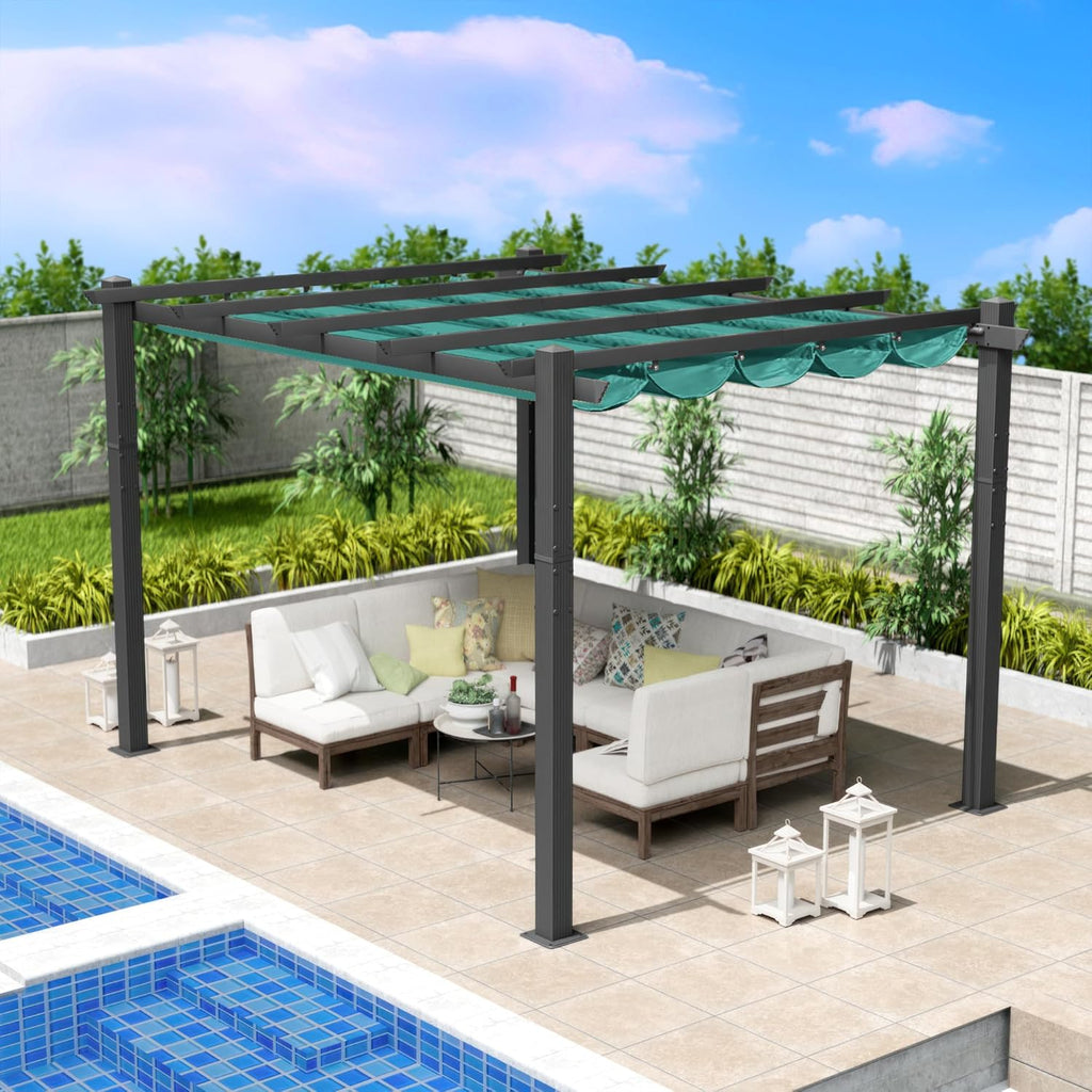 Morgan Outdoor Retractable Pergola with Sun Shade Canopy Patio Aluminum Pergola Shelter for Backyard Deck Garden
