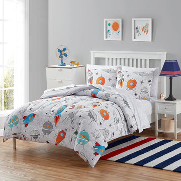 Kids Bedding Set Bed in a Bag for Boys and Girls Toddlers Printed Sheet Set and Comforter, Floating in Space