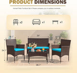 4 Pieces Patio Rattan Chair Wicker, Outdoor Indoor Use Backyard Porch Garden Poolside Balcony Furniture Sets (Blue) A106-B07WBXYLX9