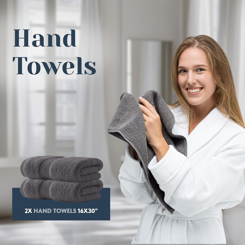 Luxury Bath Towel Set of 8 Pieces - 100% Turkish Cotton Highly Absorbent Towels , 2 Luxury Bath Towels 700GSM, 2 Hand