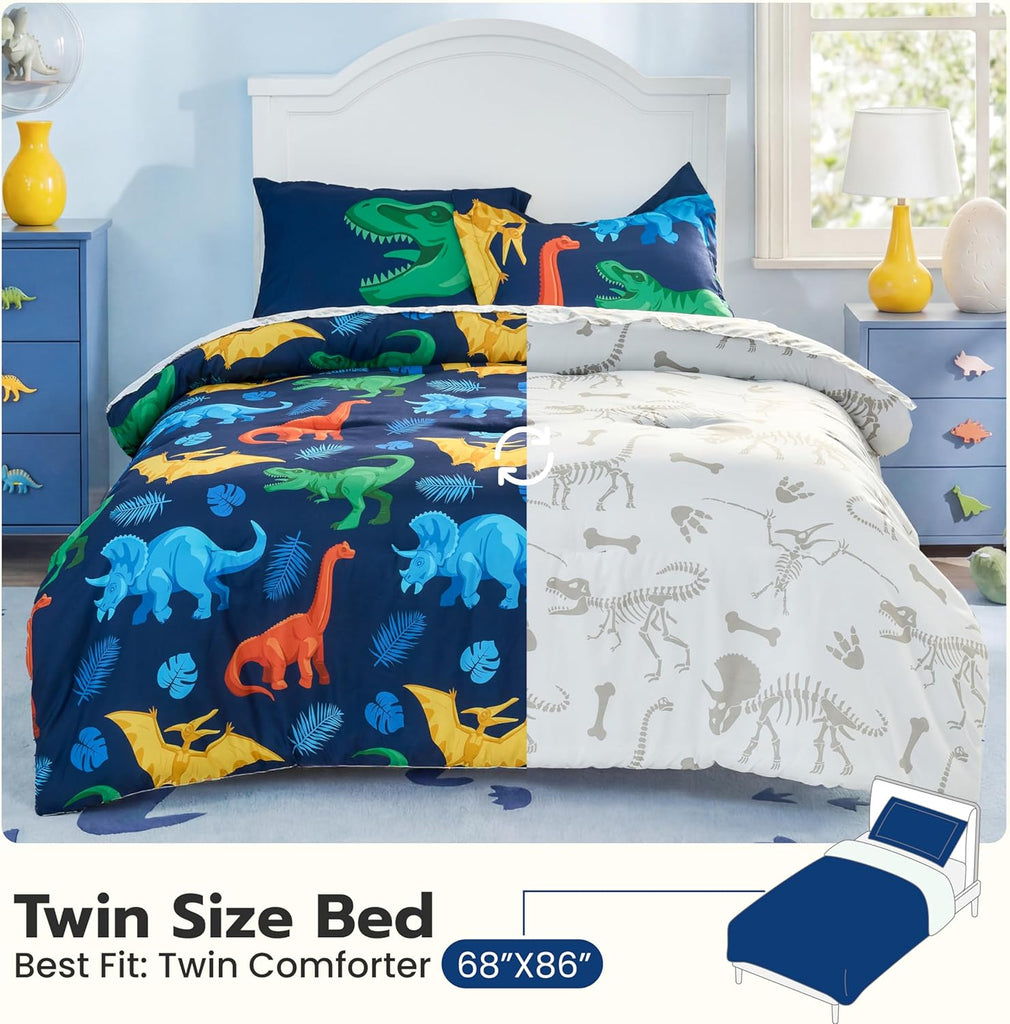 Kid Comforter Set 5 Piece Dinosaur Bedding Set for Boys Girls Super Soft Microfiber Bed in a Bag