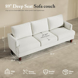 3 Seater Sofa Couch with Deep Seats, 89" Mid Century Modern Upholstered Sofa with Armrests