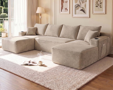 134" U Shaped Sectional Sofa with Double Chaise No Assembly Coffee