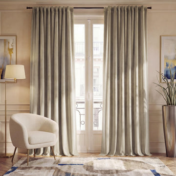 Taupe Velvet Curtains, 2 Panels, W52 x L108
