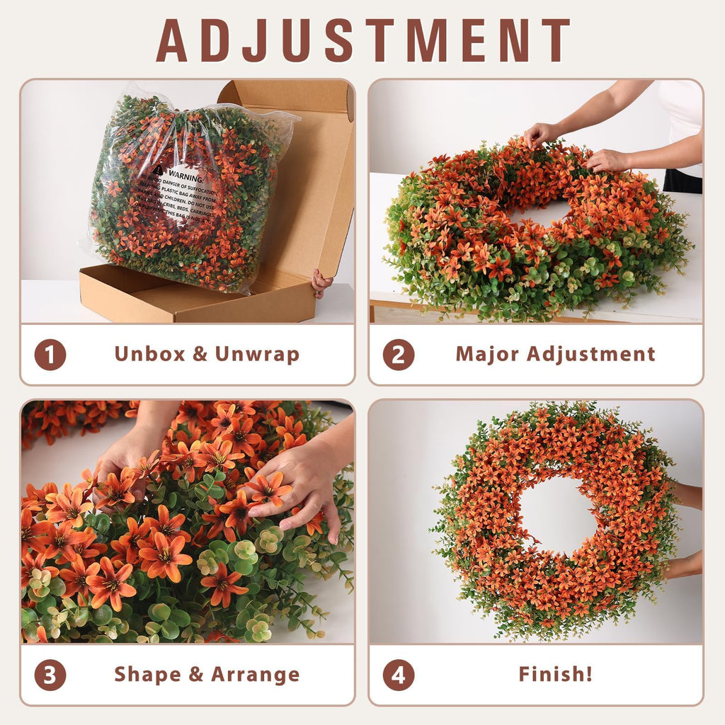 32" Large Artificial Eucalyptus Silk Flower Wreath for Outdoor(Fall Orange)