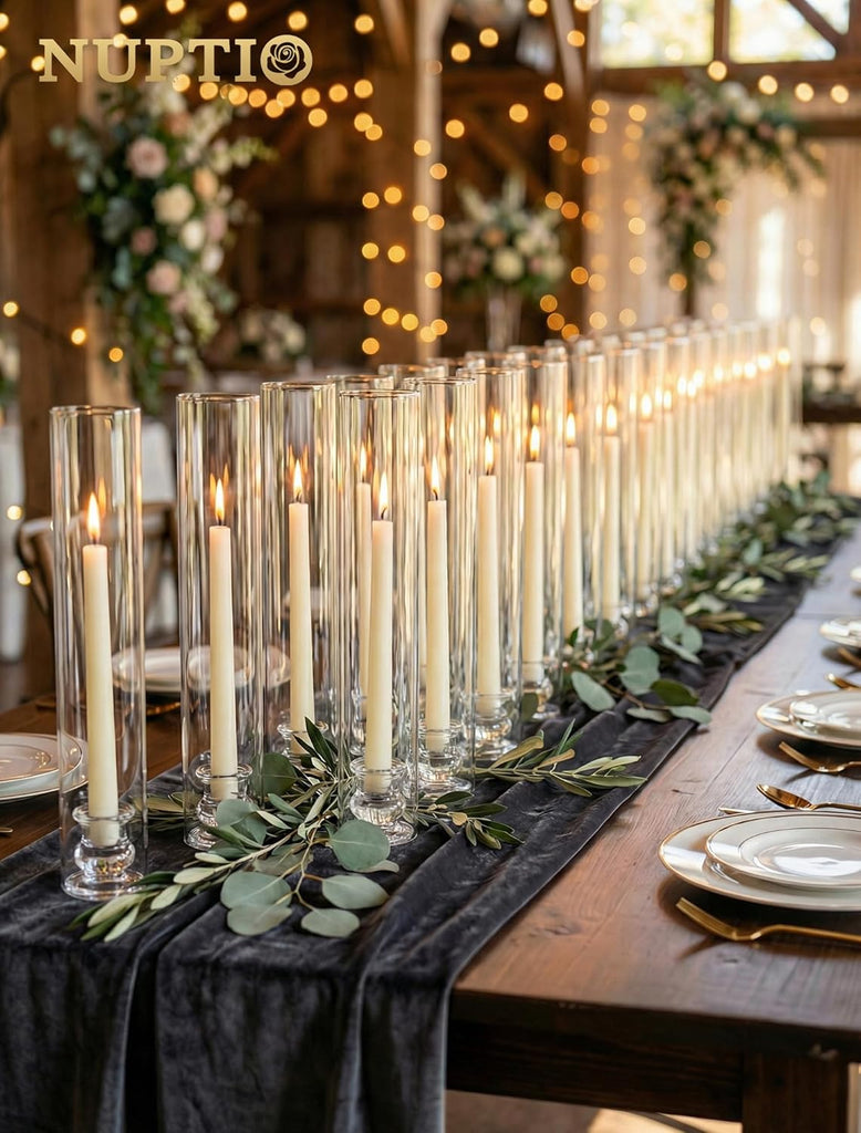 Hurricane Glass Candle Holders: Set of 30 Candlestick Holder with Thickend Windproof Chimney Covers - Tall Taper