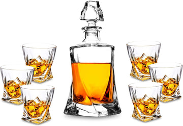 Whiskey Decanter Set Liquor Decanter with 6 Old Fashioned Glasses