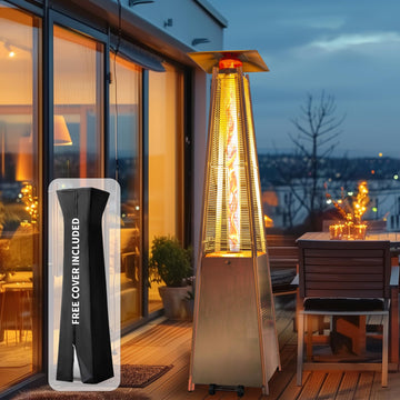 Flame Pyramid Pool Heater, Stainless Steel Triple Safety Protection Patio Heater with Patio Cover, Warm Glass Tube