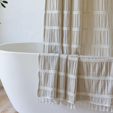 Cream Shower Curtain Fabric Rustic Shower Curtain Farmhouse Striped Cotton Blend Thick Boho Shower Curtains for