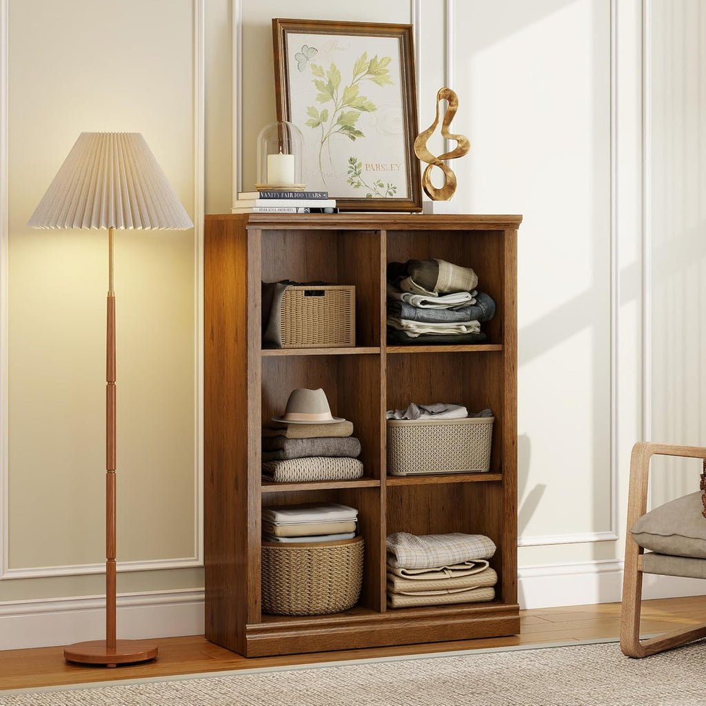 6 Cube Storage Organizer Bookcase - 3 Tiers 6 Storage Cube Adjustable Space Book Case, Display Cabinet Organizer