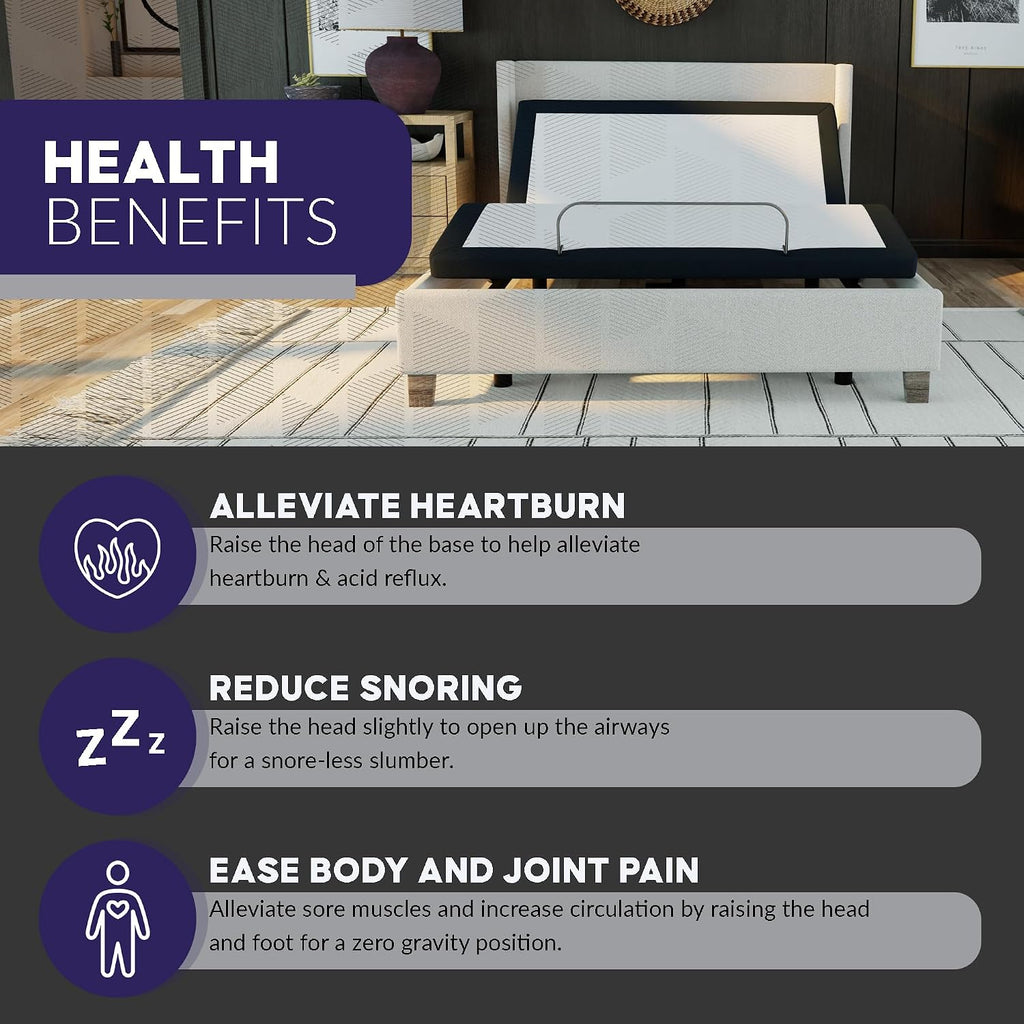 King e3 Adjustable Bed Base Frame with Head and Foot Incline, Wireless Remote Control, Easy Assembly, and 10 Year