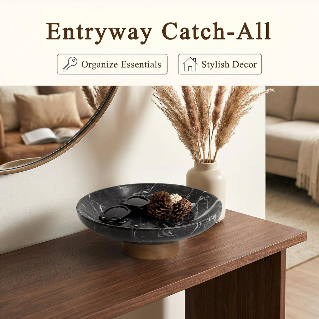 Marble Decorative Fruit Bowl Decor Entryway Pedestal Bowl - Black | 11" Handcrafted Natural Stone Dining Table