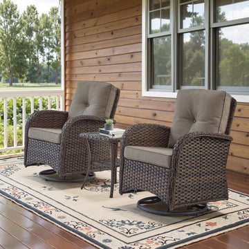 Patio Wicker Chairs Swivel Rocker - Outdoor Swivel Rocking Chairs Set of 2 with Rattan Side Table, Patio Swivel