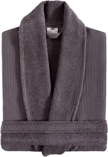 Cotton Waffle Bathrobe, Luxury Spa Hotel Shawl Collar Robe for Women & Men, Plush Terry Inside