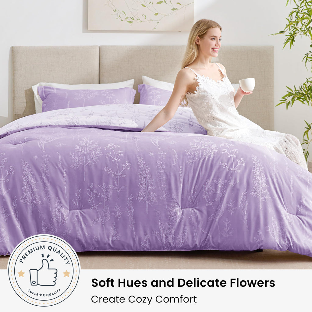 Floral Comforter Set Cute Bedding Reversible Lavender