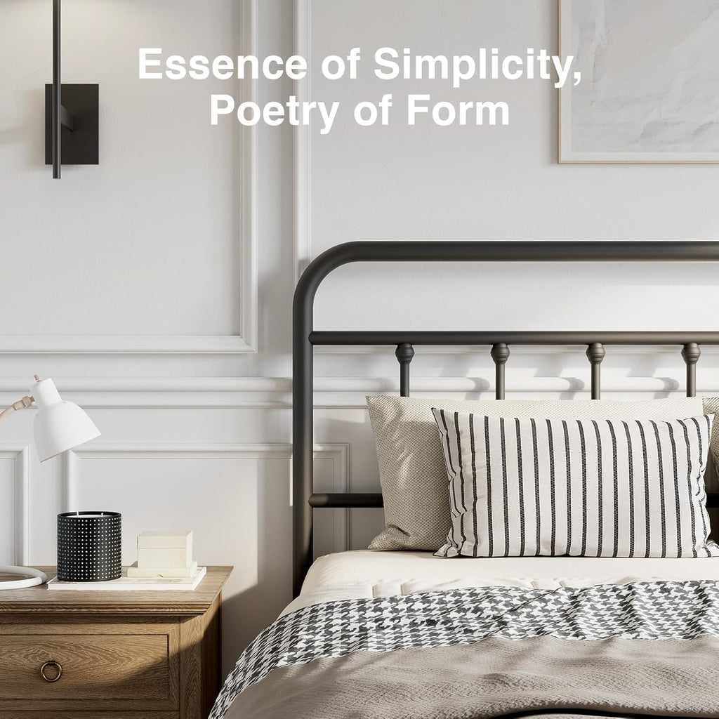 Metal Full Bed Frame - Modern Minimalist Victorian Style with Headboard/Footboard