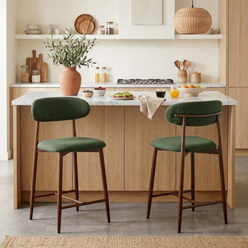 Metal Bar Stools Set of 2, 26′′ Counter Height Bar Stools with Backs, Mid Century Modern Upholstered Barstools
