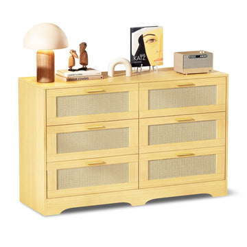 6 Drawer Dresser, Wood Chest of Drawers with Gold Handles