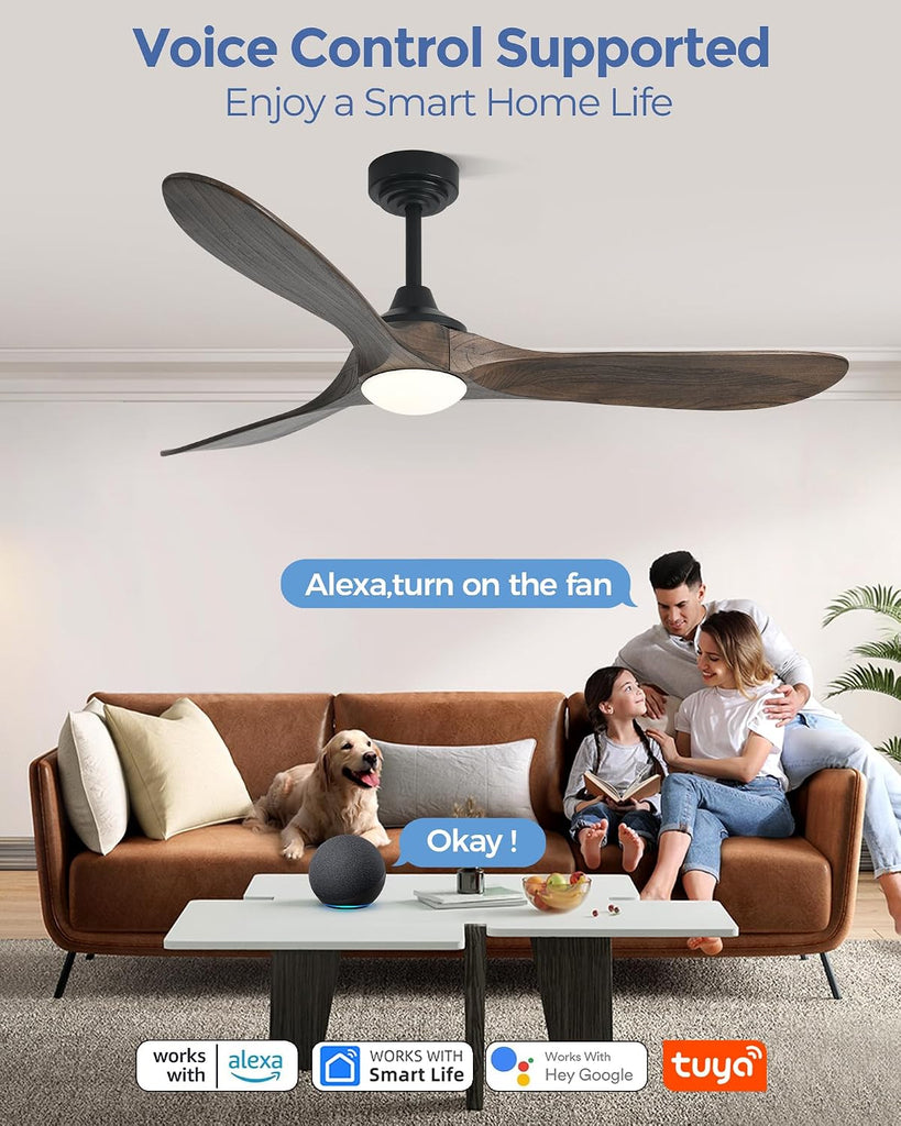 60 inch Outdoor Ceiling Fans with Lights,Smart Wood Ceiling Fan for Alexa,Google & APP Control,Indoor/Outdoor