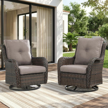 Wicker Rocking Chair Swivel Chairs - 2 Piece Rocker Patio Chairs Set Rattan Rocking Chair for Outdoor Porch Deck