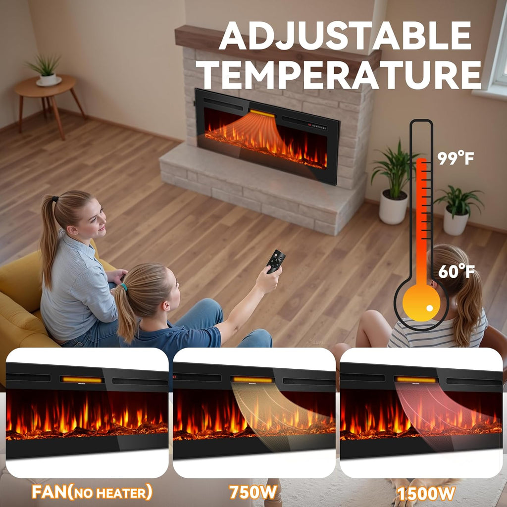 60 Inch Electric Fireplace in-Wall Recessed and Wall Mounted