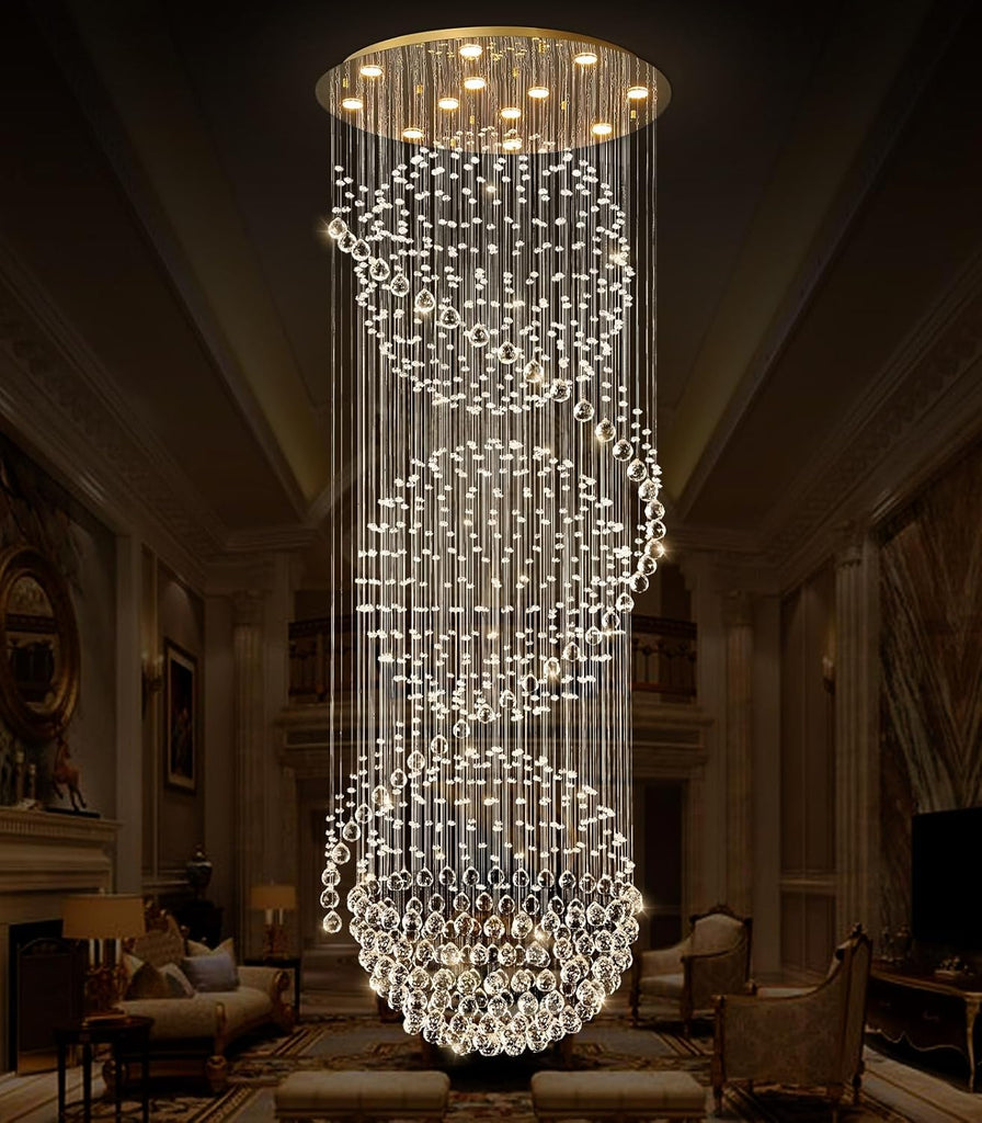 D32'' x H100'' Crystal Chandelier for Entryway High Ceiling Chandeliers Glam Chandelier Modern Large Raindrop Chandeliers LED Dimmable Light Fixtures for Staircaes Foyer Living Room Gold A100-B0F1ZX68V8