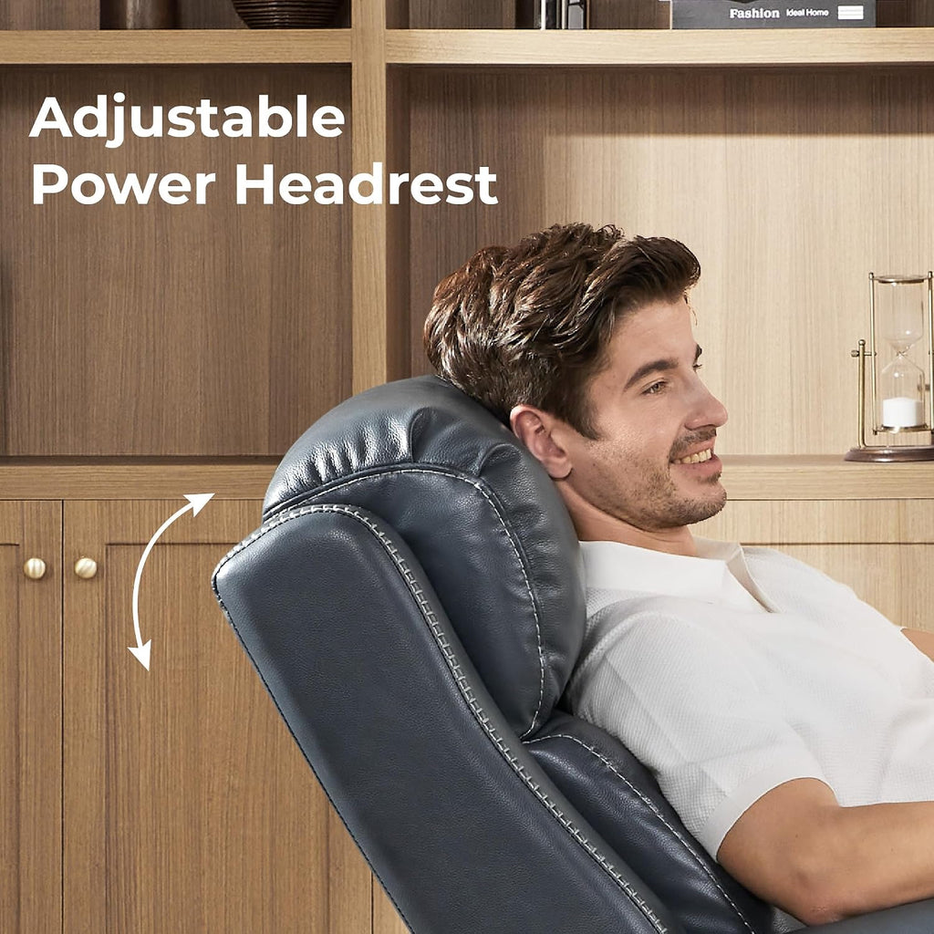 Genuine Leather Power Recliner Chair for Adults, Electric Wall Hugger Recliner with Adjustable Power Headrest &
