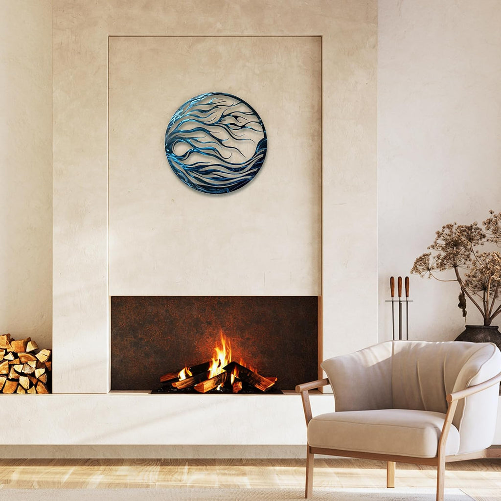 Blue Abstract Wave Metal Wall Art, Nautical Decor