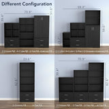 3-Tier Stackable Wood Bookcase with Doors, Cube Storage Organizer Shelves, Small Food Pantry Cabinet