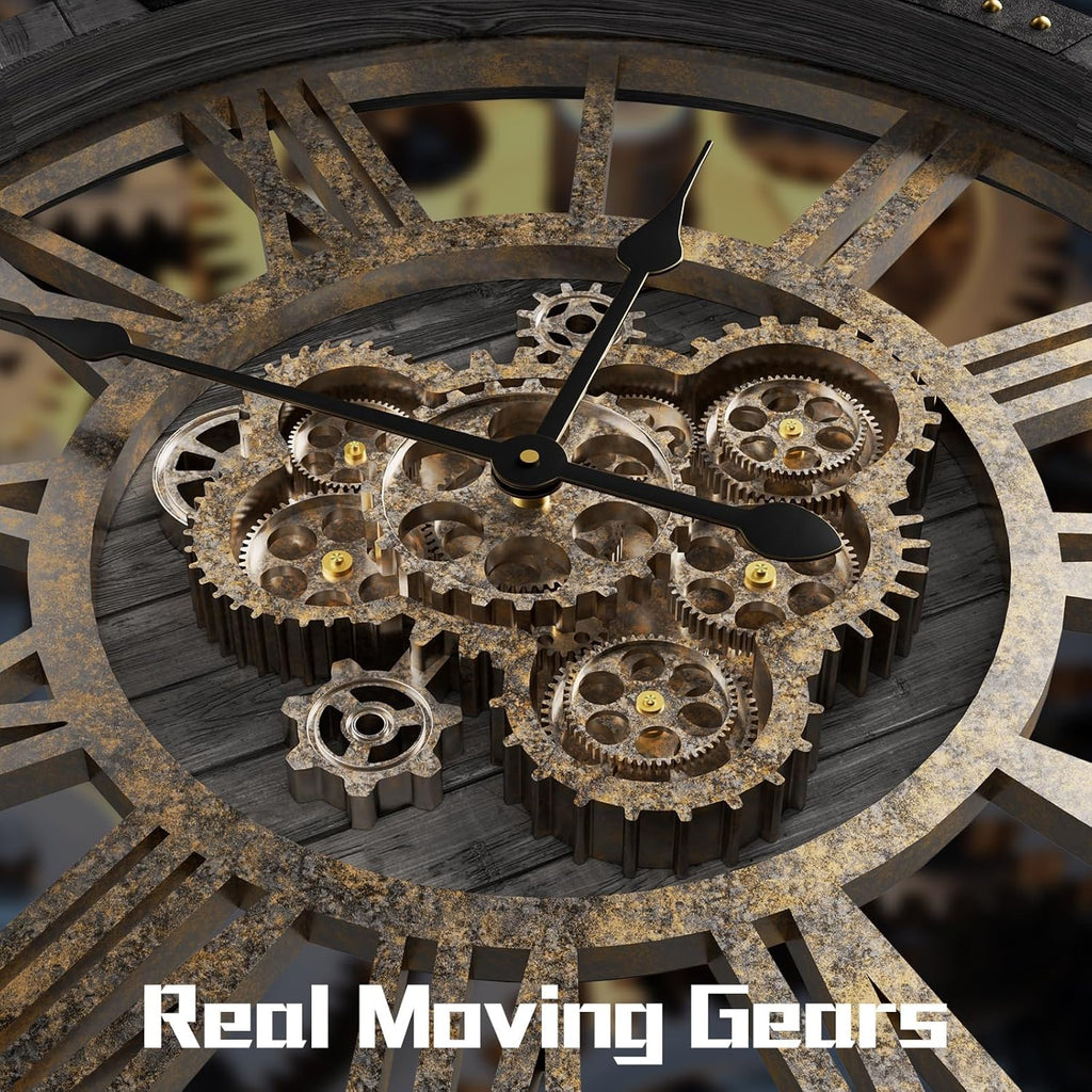 36" Extra Large Wall Clock with Moving Gears, Oversized Giant Industrial Steampunk Rustic Clocks for Wall Decor Living Room Home Office,...