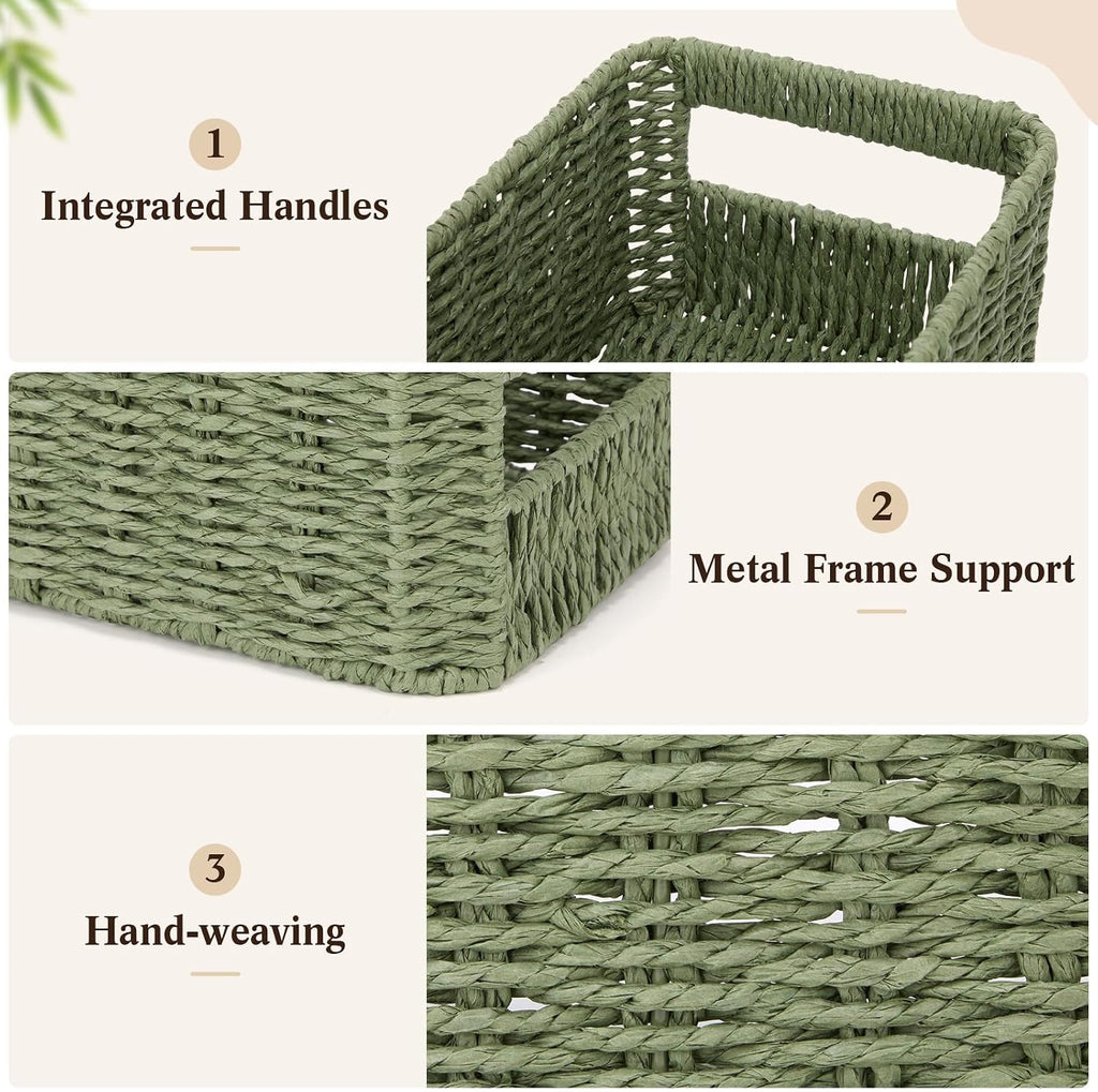 3 Set Wicker Storage Baskets for Organizing Paper Rope Baskets for Shelves Woven Decorative Organizer Basket with