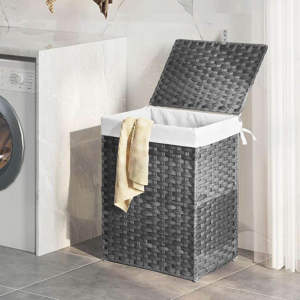 Laundry Hamper with Lid, 90L Clothes Hamper with 2 Removable Liner Bags & 2 Mesh Laundry Bags, Handwoven Synthetic