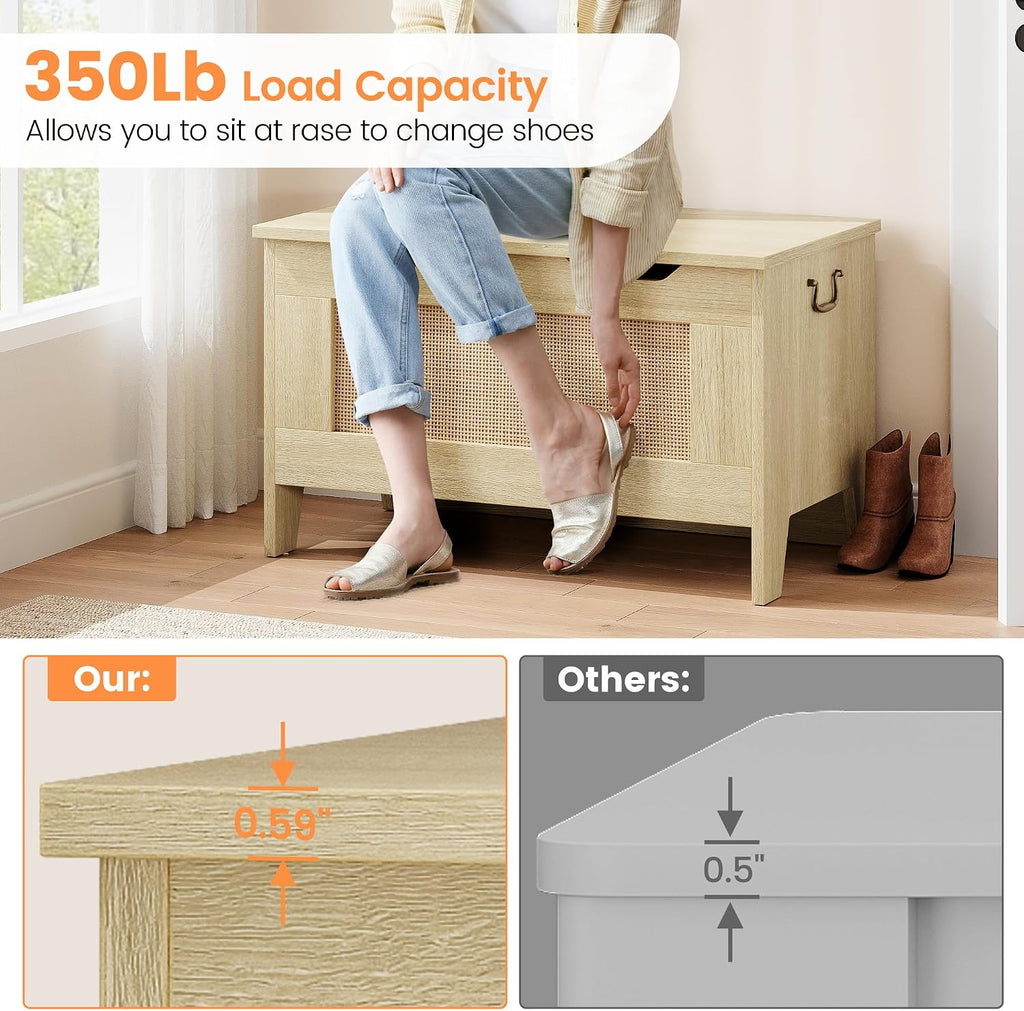 Farmhouse Storage Bench with Seat, 39.4" Wooden Storage Chest with Lid and Safety Hinge, Blanket and Shoe Organizer