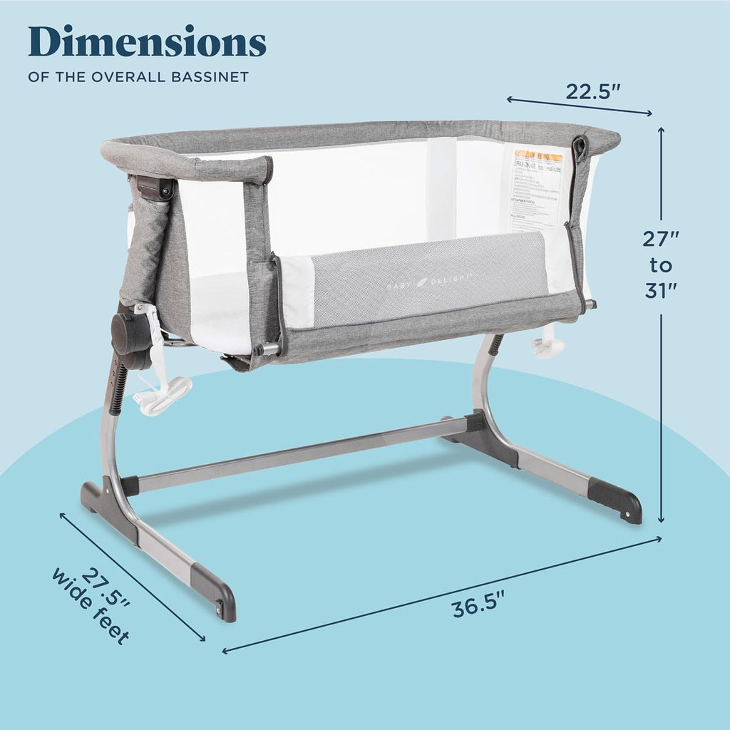 Beside Me Dreamer Bassinet | Bedside Sleeper | 7-Position Height Adjustment | Charcoal Tweed