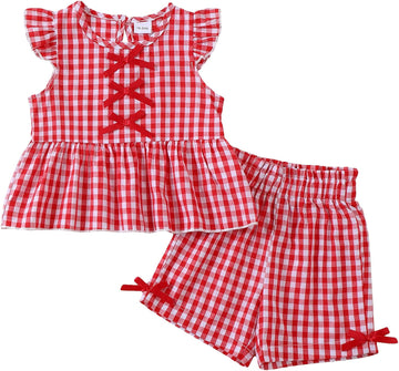 Toddler Baby Girl Summer Clothes Cotton Ruffled Sleeve Shirt Tops and Shorts Set Outfits