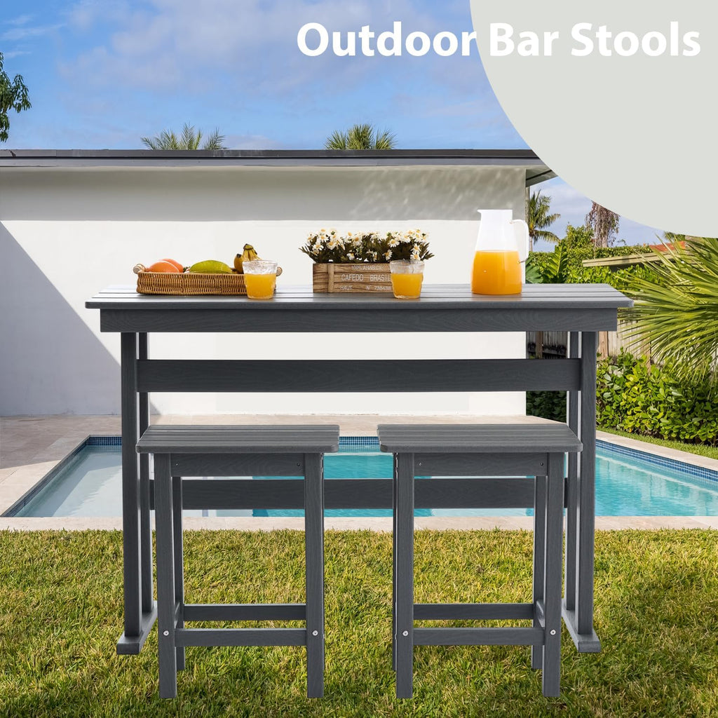 HDPE Outdoor High Top Bar Stools, Outdoor Patio Chairs Set of 2 for Bistro, Poolside, Balcony (Gray)