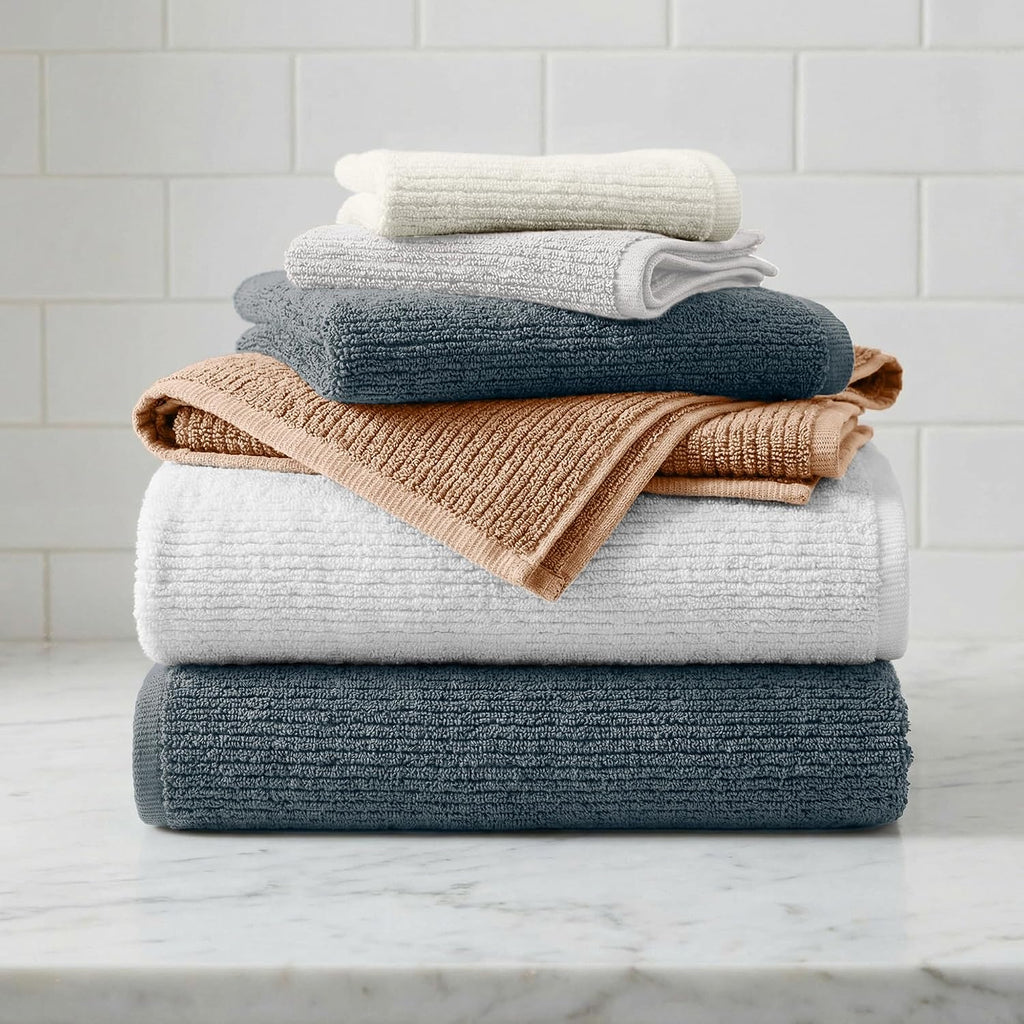 Turkish Cotton 6 Piece Towel Set - Absorbent, Quick-Drying, Ribbed Bath Towels - Zero-Twist Fibers (Adobe)